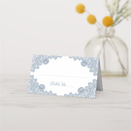 Dusty Blue Floral Lace Wedding Plaatskaartje