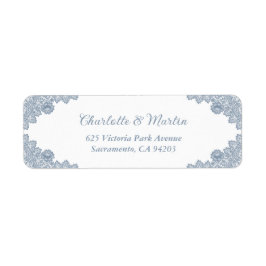 Dusty Blue Floral Lace Wedding Retouradres Etiket