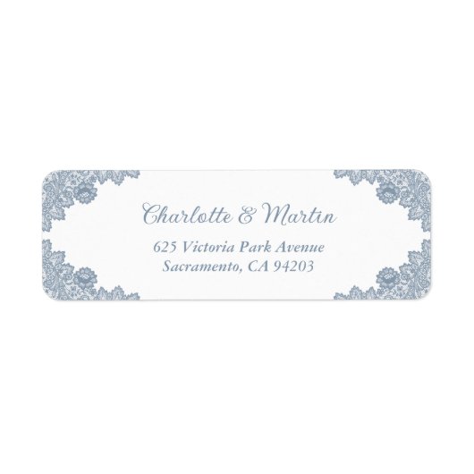 Dusty Blue Floral Lace Wedding Retouradres Etiket (Voorkant)