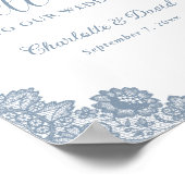 Dusty Blue Floral Lace Wedding Welkomstbord Poster (Hoek)