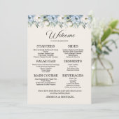 Dusty Blue Floral Land Bruiloft Receptie Menu (Staand voorkant)