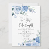 Dusty Blue Floral Light QR Code All in One Wedding Kaart (Voorkant)