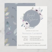 Dusty Blue Floral Lijst bruids doucheuitnodiging Kaart (Voorkant / Achterkant)