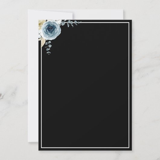 Dusty Blue Floral Lijst Modern Elegant Black White Save The Date (Achterkant)
