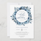 Dusty Blue Floral Lijst Winter Baby shower Kaart (Voorkant)