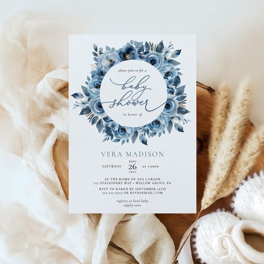 Dusty Blue Floral Lijst Winter Baby shower Kaart