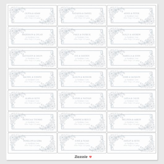  Dusty Blue Floral Line Art gastadres Sticker (Vel)