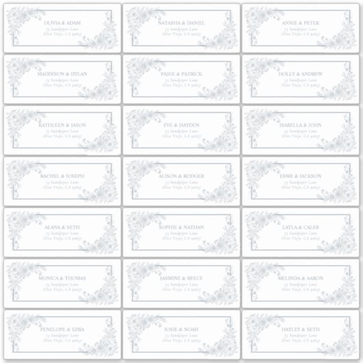  Dusty Blue Floral Line Art gastadres Sticker (Voorkant)