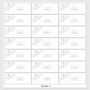 Dusty Blue Floral Line Art Guest Address Sticker