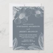 Dusty Blue Floral Line Art Invitation Kaart (Voorkant)