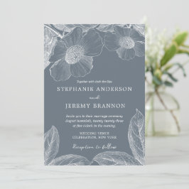 Dusty Blue Floral Line Art Invitation Kaart