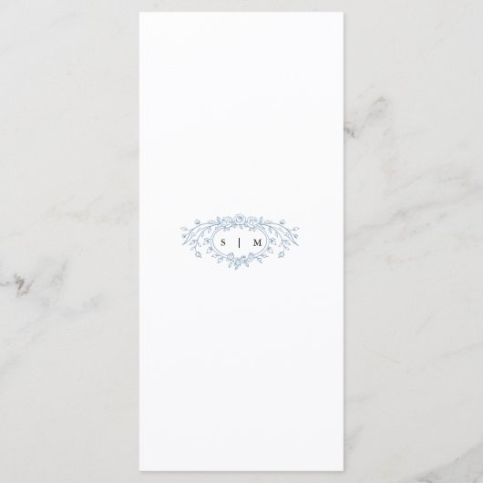 Dusty Blue Floral Line Art Wedding Flat Menu (Achterkant)