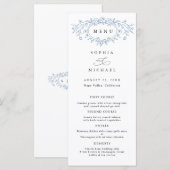 Dusty Blue Floral Line Art Wedding Flat Menu (Voorkant / Achterkant)