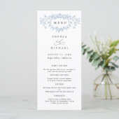 Dusty Blue Floral Line Art Wedding Flat Menu (Staand voorkant)