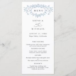 Dusty Blue Floral Line Art Wedding Flat Menu