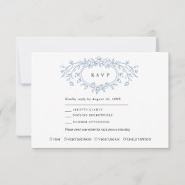 Dusty Blue Floral Line Art Wedding  RSVP Kaartje