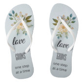 Dusty Blue Floral Love Bridal Teenslippers (Voetbed)