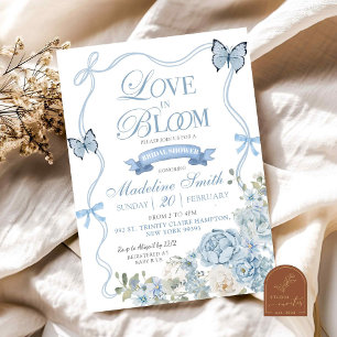 Dusty Blue Floral Love in Bloom Vrijgezellenfeest Kaart
