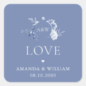 Dusty Blue Floral Love Wedding Sticker with Names (Voorkant)
