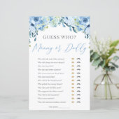 Dusty Blue Floral Mam of Dad Baby shower Game (Staand voorkant)