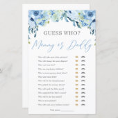 Dusty Blue Floral Mam of Dad Baby shower Game (Voorkant / Achterkant)