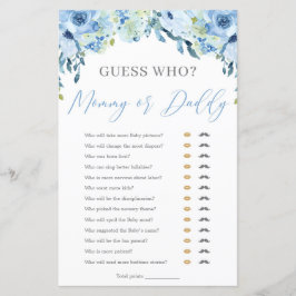 Dusty Blue Floral Mam of Dad Baby shower Game