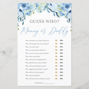 Dusty Blue Floral Mam of Dad Baby shower Game