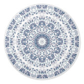Dusty Blue Floral Mandala Keramische Knop (Voorkant)