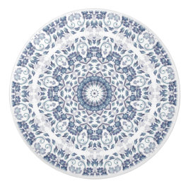 Dusty Blue Floral Mandala Keramische Knop