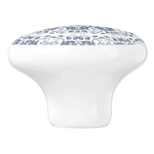 Dusty Blue Floral Mandala Keramische Knop (Zijkant)