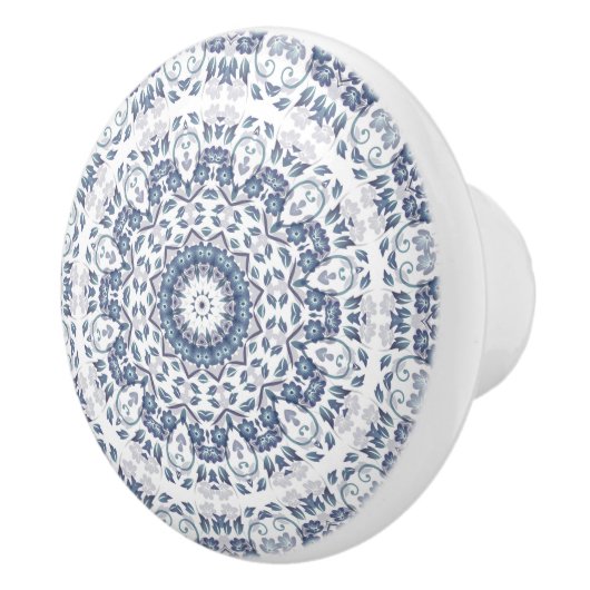 Dusty Blue Floral Mandala Keramische Knop (Rechts)