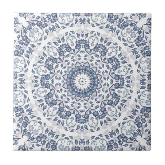Dusty Blue Floral Mandala Tegeltje (Voorkant)