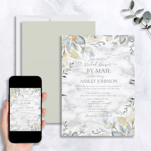 Dusty Blue Floral Marble Vrijgezellenfeest per pos Kaart
