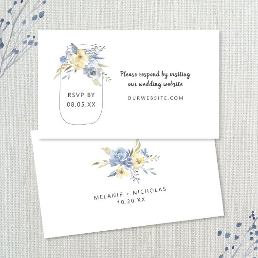 Dusty Blue Floral Mason Jar rsvp Informatiekaartje