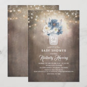 Dusty Blue Floral Mason Jar Rustiek Baby shower Kaart (Voorkant / Achterkant)