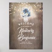 Dusty Blue Floral Mason Jar Wedding Welcome Sign Poster (Voorkant)