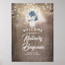 Dusty Blue Floral Mason Jar Wedding Welcome Sign Poster