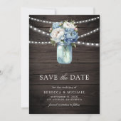 Dusty Blue Floral Mason Jar Wood Foto bruiloft Save The Date (Voorkant)