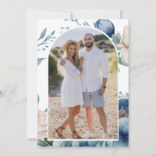 Dusty Blue Floral Mason Jar Wood Foto bruiloft Save The Date (Achterkant)