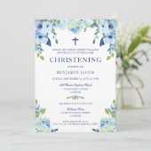 Dusty Blue Floral met foto doopsel Kaart (Staand voorkant)