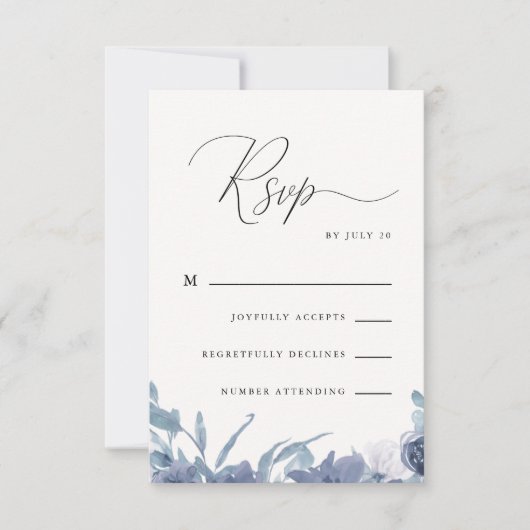 Dusty Blue Floral met kalligrafie Rsvp (Voorkant)