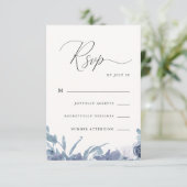 Dusty Blue Floral met kalligrafie Rsvp (Staand voorkant)