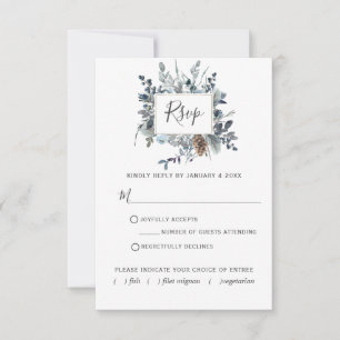 Dusty Blue Floral met / uit Maaltijd keuzes RSVP-k RSVP Kaartje