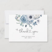 Dusty blue floral minimalist bruiloft bedankt kaart (Voorkant)
