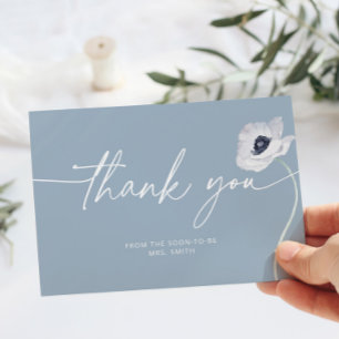 Dusty blue floral minimalist bruiloft bedankt kaart
