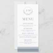 Dusty Blue Floral Minimalist Wedding Menu Kaarten (Voorkant)