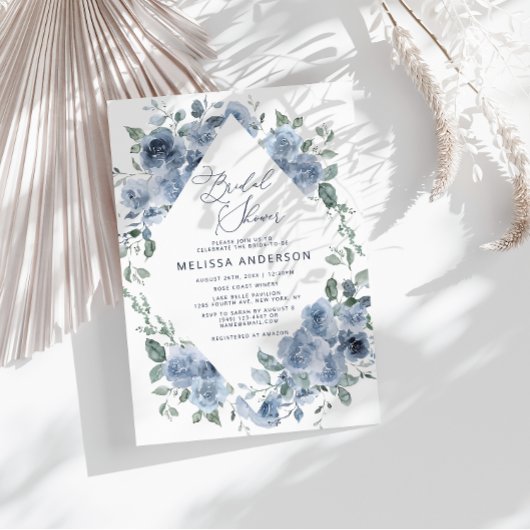 Dusty Blue Floral Modern Bridal Shower Kaart