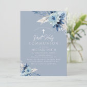 Dusty blue floral modern communiqué kaart (Staand voorkant)