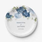 Dusty Blue Floral Modern Custom Wedding Papieren Bordje (Voorkant)