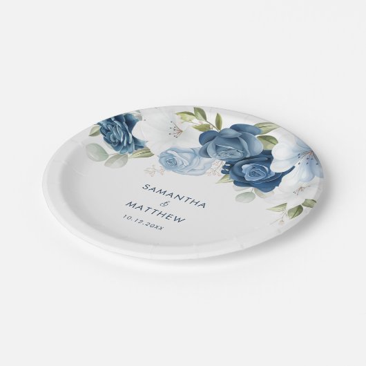 Dusty Blue Floral Modern Custom Wedding Papieren Bordje (Gekanteld)